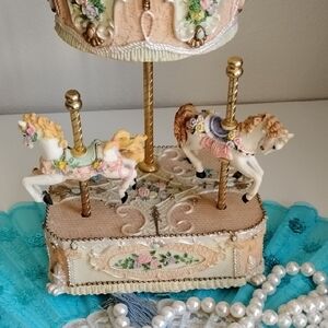 Vintage Carousel Music Box with Horses